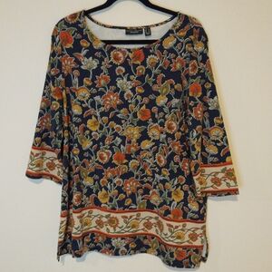 Susan Graver Weekend Multicolor  Floral 3/4 Sleeve Tunic Top
